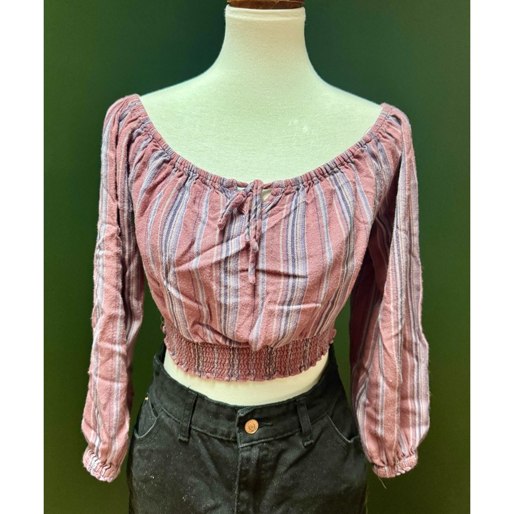 Aeropostale Striped Long Sleeve‎ Off Shoulder Cropped Blouse Women's M